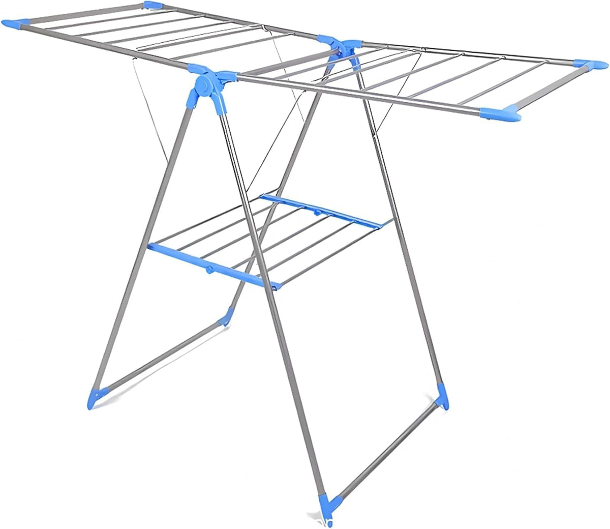 Foldable Clothes Airer – 3-Tier Drying Rack, 155 x 61 x 104 cm, Blue or Pink - Blue & Silver