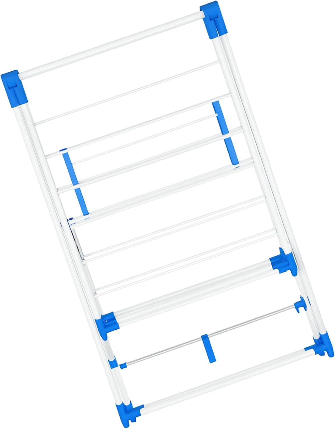 Foldable Clothes Airer – 3-Tier Drying Rack, 155 x 61 x 104 cm, Blue or Pink - Blue & White