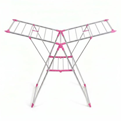Foldable Clothes Airer – 3-Tier Drying Rack, 155 x 61 x 104 cm, Blue or Pink - Pink & Silver