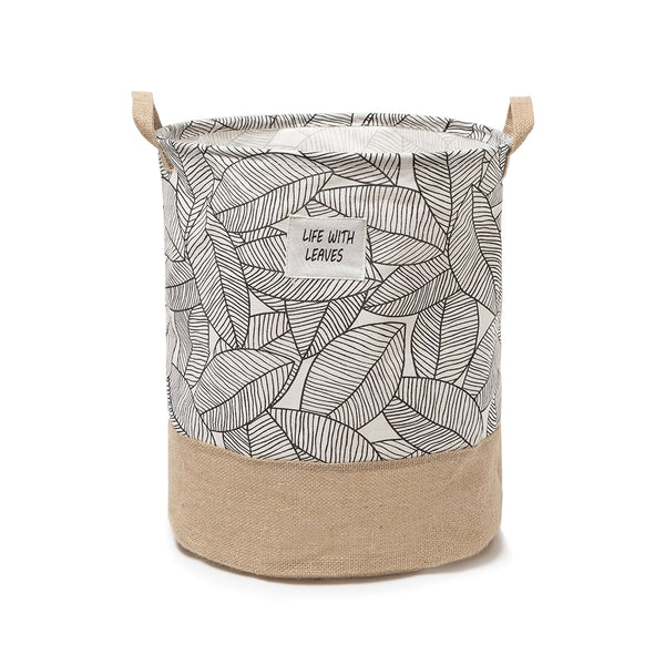 Leaf Print Cotton Laundry Baskets, Pack of 3 – Jute Base, Handles, Foldable - photo 2
