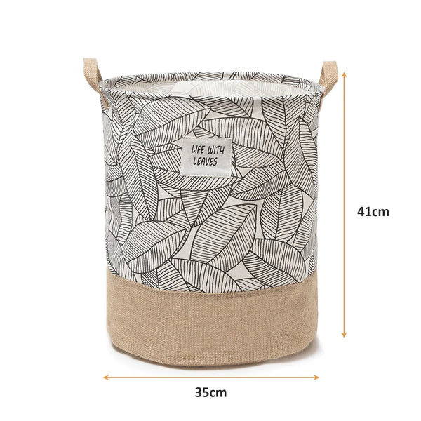 Leaf Print Cotton Laundry Baskets, Pack of 3 – Jute Base, Handles, Foldable - photo 8