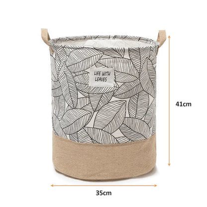 Leaf Print Cotton Laundry Baskets, Pack of 3 – Jute Base, Handles, Foldable - photo 8