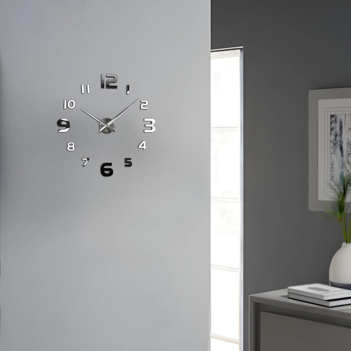 Large 3D DIY Wall Clock – Silver Mirror Numbers, Up to 100 cm - photo 7