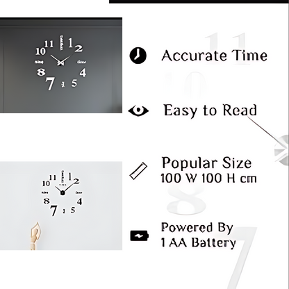 Large 3D DIY Wall Clock – Silver Mirror Numbers, Up to 100 cm - photo 2