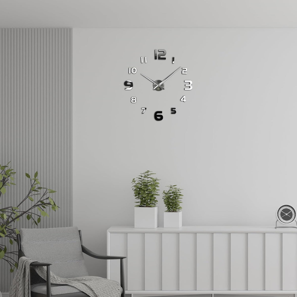 Large 3D DIY Wall Clock – Silver Mirror Numbers, Up to 100 cm - photo 4