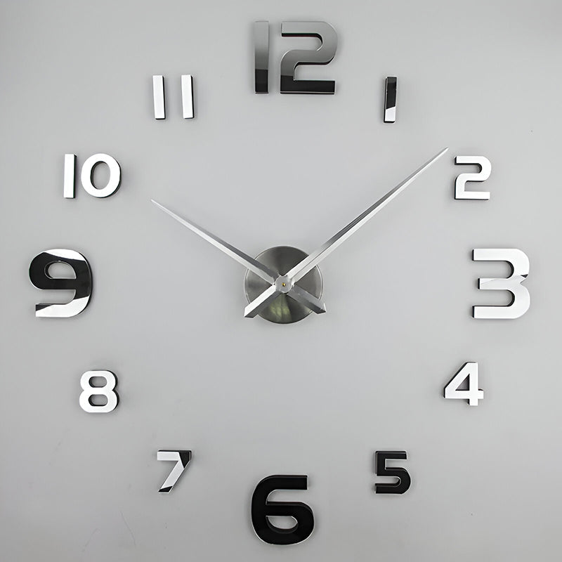 Large 3D DIY Wall Clock – Silver Mirror Numbers, Up to 100 cm