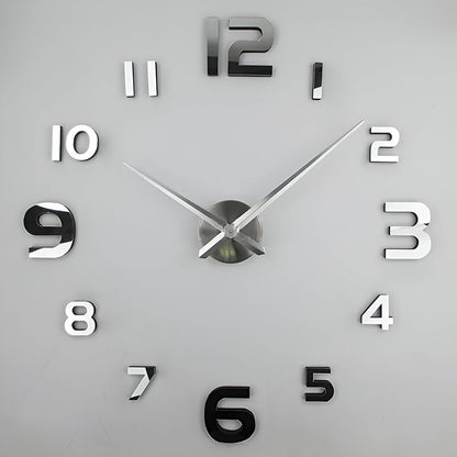 Large 3D DIY Wall Clock – Silver Mirror Numbers, Up to 100 cm