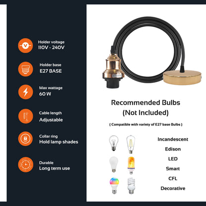 White Pendant Light Set – 95 cm Cable, E27, Curvy, Cone or Dome Shade