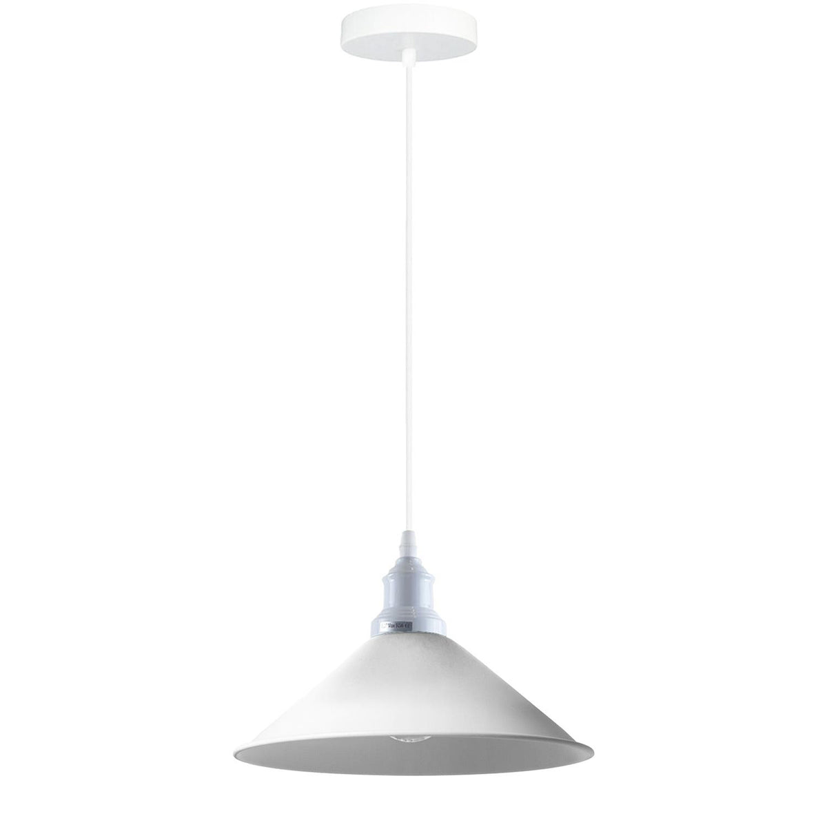 White Pendant Light Set – 95 cm Cable, E27, Curvy, Cone or Dome Shade - White, Flat Cone 22 cm White, Without Bulb