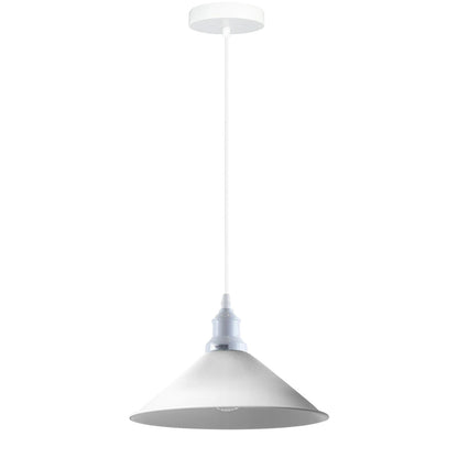 White Pendant Light Set – 95 cm Cable, E27, Curvy, Cone or Dome Shade - White, Flat Cone 22 cm White, Without Bulb