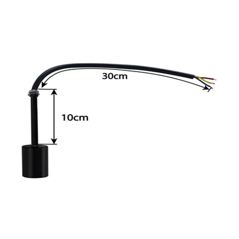Slim Black E27 Lamp Holder on 5-15 cm Rod – 30 cm Cable - 10 cm, Black, Single