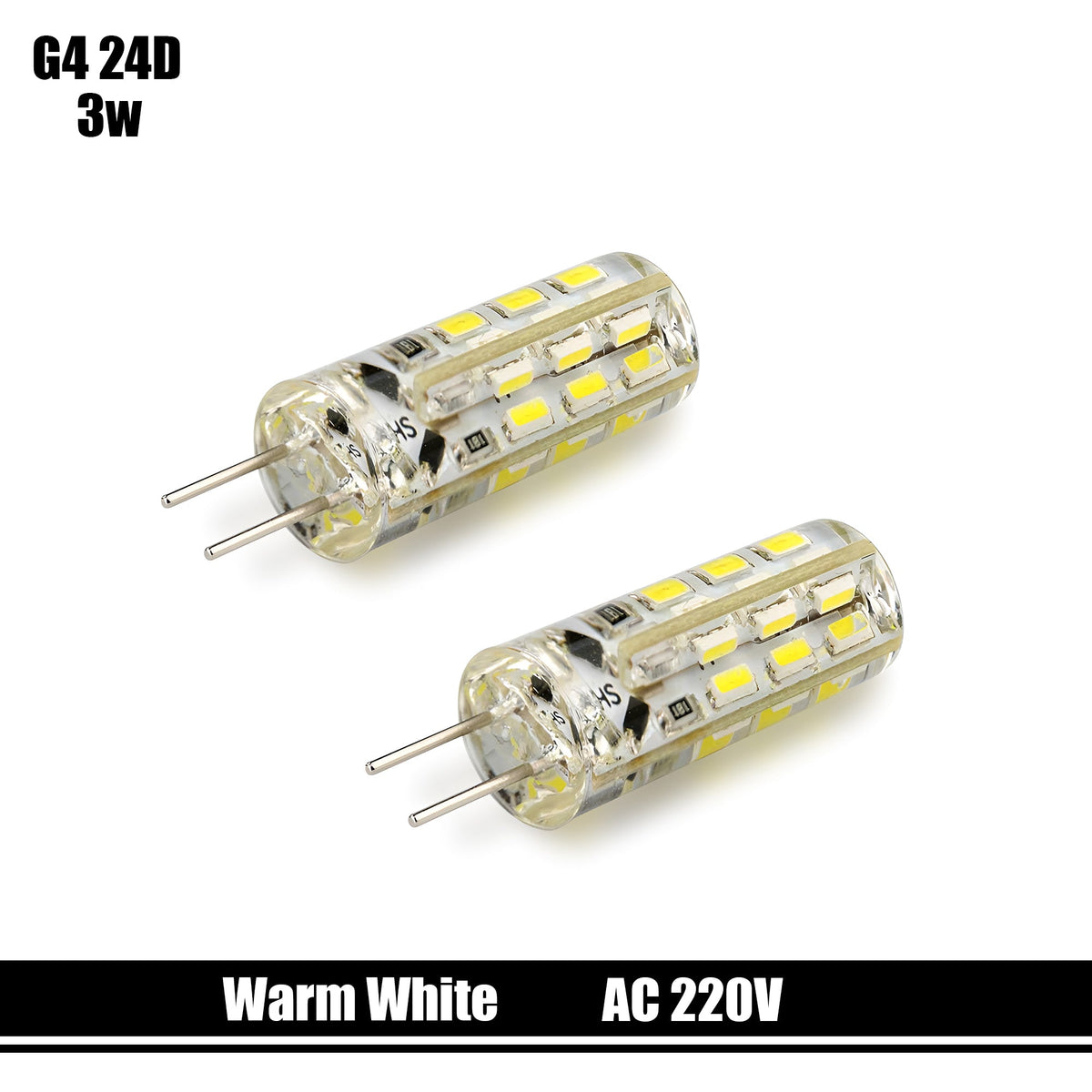 G4 LED Bulbs 220V - 3W Warm White Capsule, Pack of 2