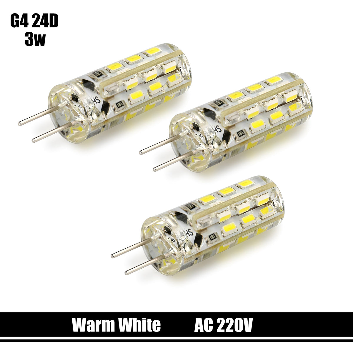 G4 LED Bulbs 220V - 3W Warm White Capsule, Pack of 3