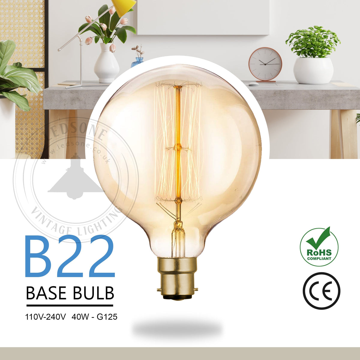 G95 B22 Incandescent Vintage Bulb Dimmable Amber - photo 24