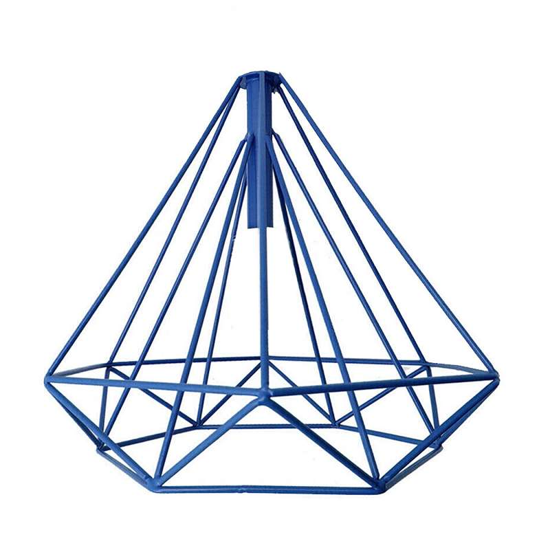 Pointed Geometric Cage Lamp Shade – 7 Colours, Easy Fit - Blue, with Reducer Ring, Single