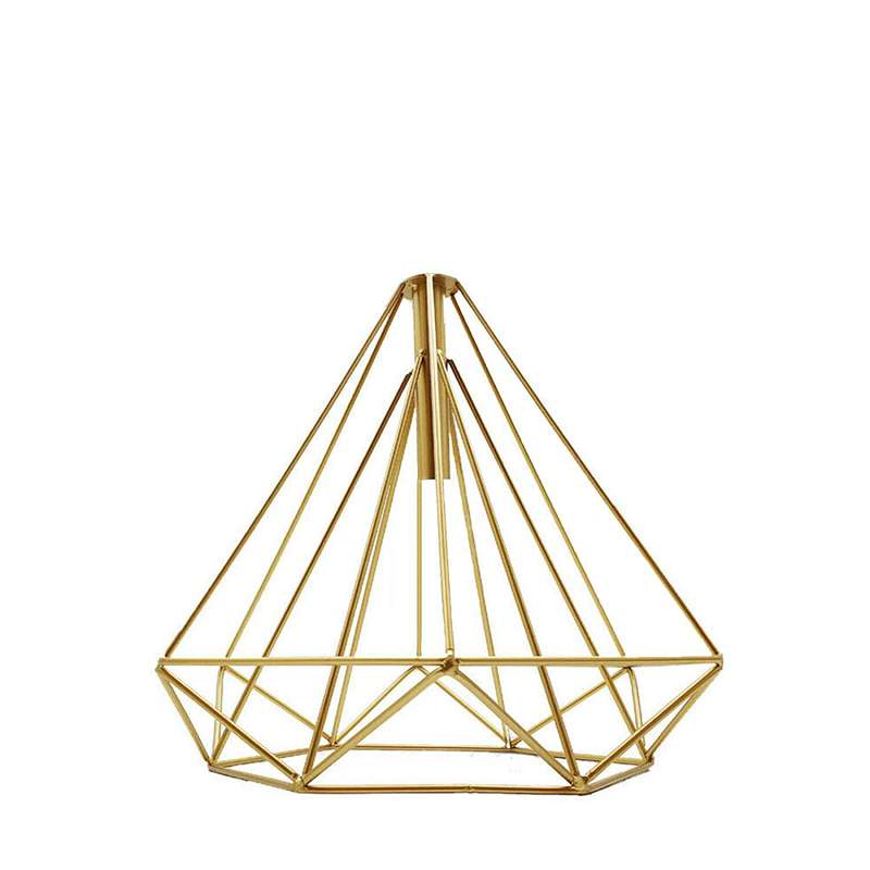Pointed Geometric Cage Lamp Shade – 7 Colours, Easy Fit - Gold, with Reducer Ring, Single