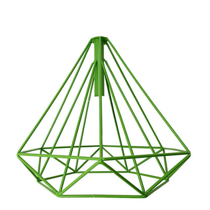 Pointed Geometric Cage Lamp Shade – 7 Colours, Easy Fit - Green, with Reducer Ring, Single
