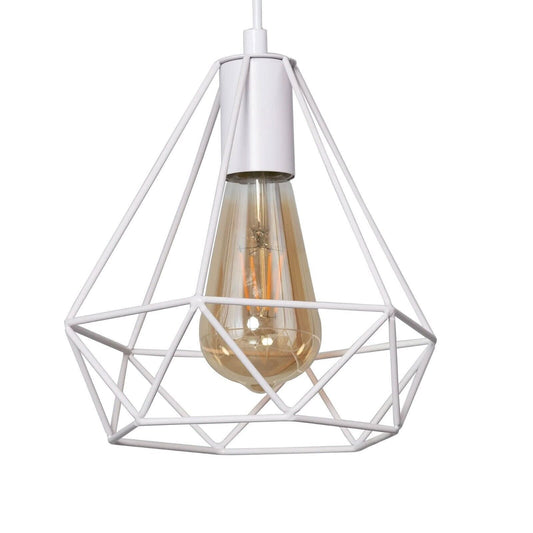 White Diamond Cage Pendant Light – E27, Adjustable Cable