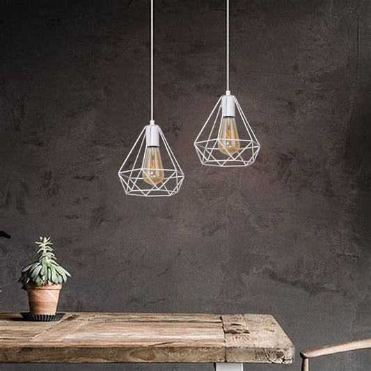White Diamond Cage Pendant Light – E27, Adjustable Cable - photo 2