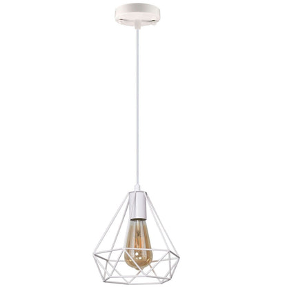 White Diamond Cage Pendant Light – E27, Adjustable Cable - White, Diamond Cage White, Without Bulb