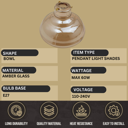 Amber Glass Dome Lamp Shade 28 cm – with Shade Ring - photo 8