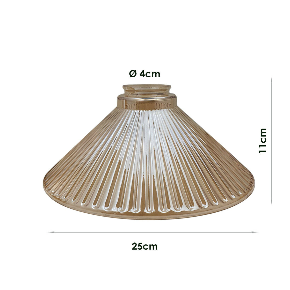 Amber Ribbed Glass Cone Lamp Shade 25 cm – with Shade Ring - photo 3