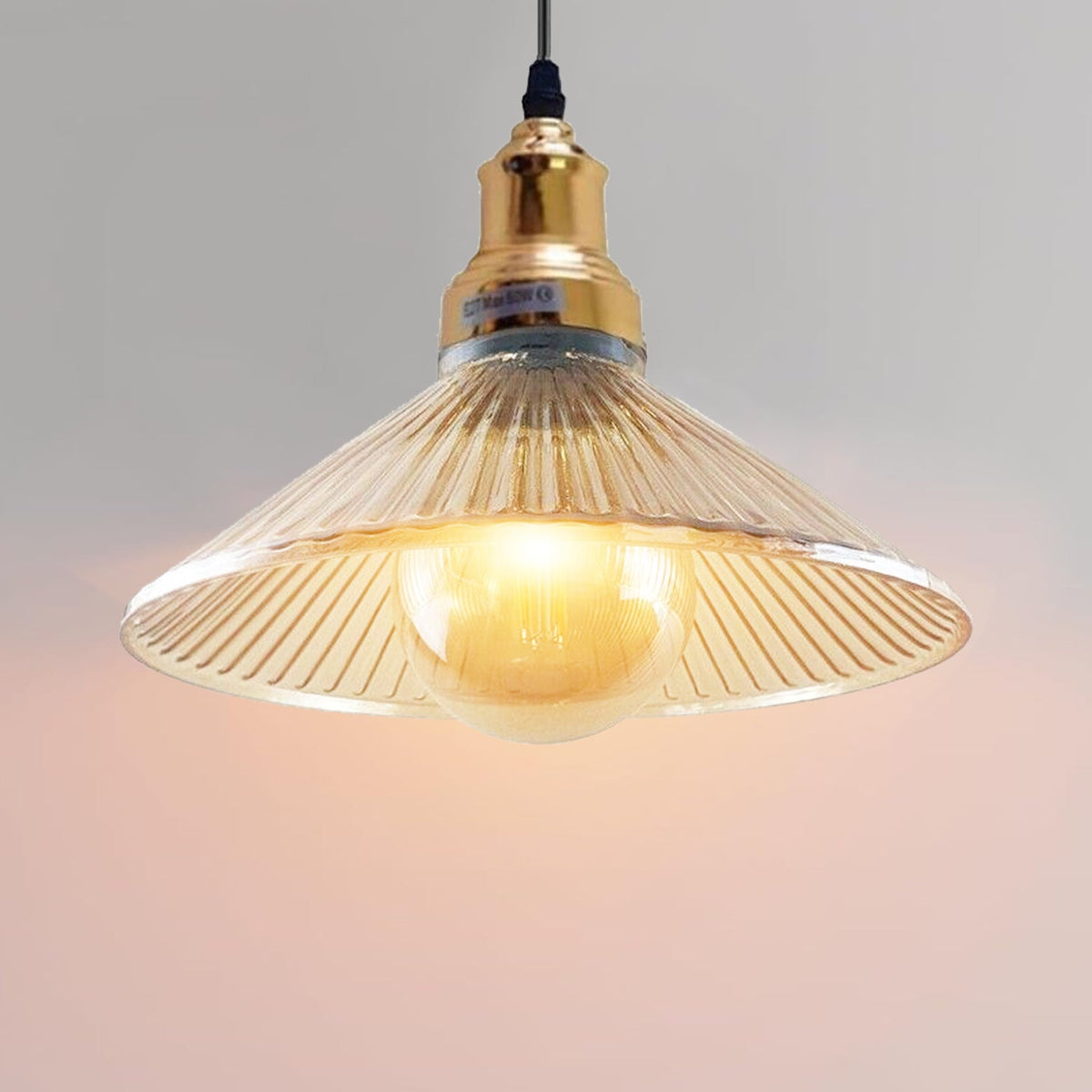 Amber Ribbed Glass Cone Lamp Shade 25 cm – with Shade Ring