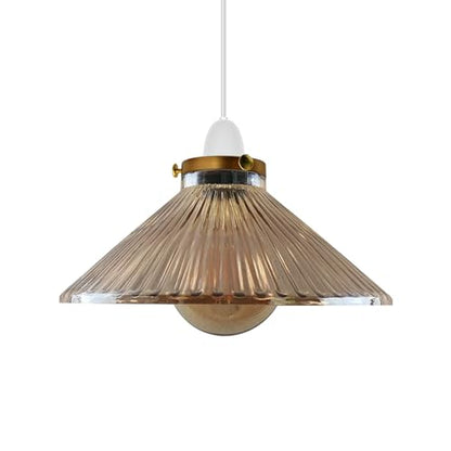 Amber Ribbed Glass Cone Lamp Shade 25 cm – with Shade Ring - 25 cm with Yellow Brass Shade Ring, Amber, Single