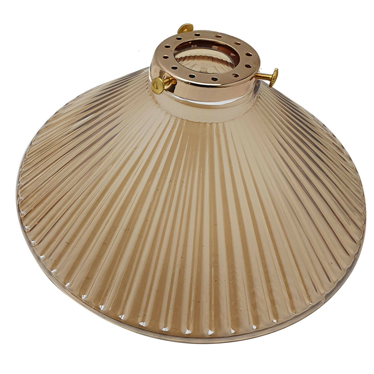 Amber Ribbed Glass Cone Lamp Shade 25 cm – with Shade Ring - 25 cm with French Gold Shade Ring, Amber, Single