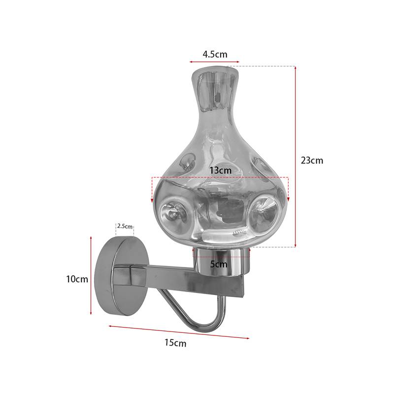 Smoked Glass Vase Wall Light – Chrome, E27 - photo 2