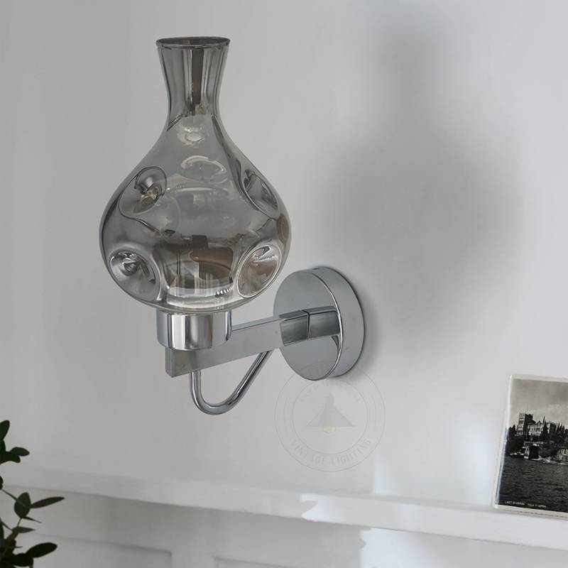 Smoked Glass Vase Wall Light – Chrome, E27 - photo 3