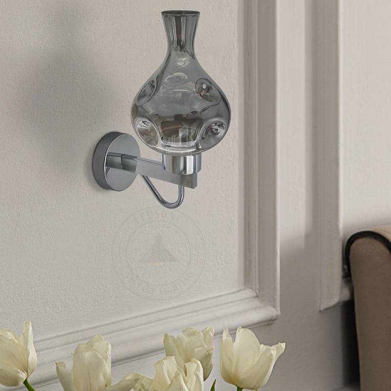 Smoked Glass Vase Wall Light – Chrome, E27 - photo 5