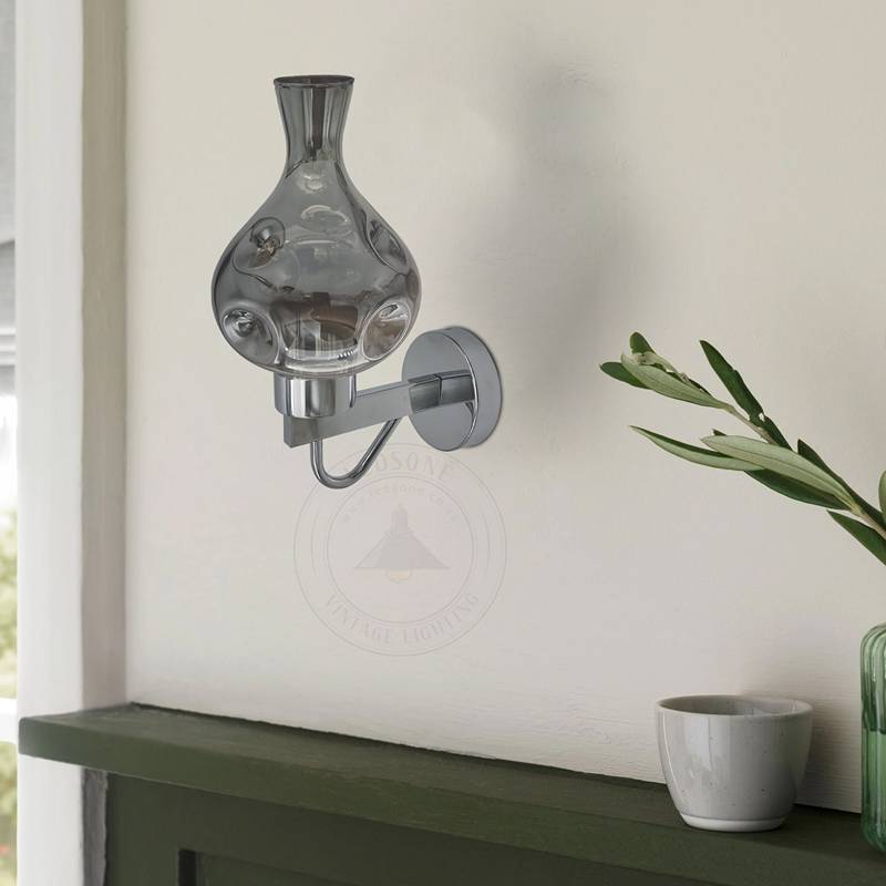 Smoked Glass Vase Wall Light – Chrome, E27 - photo 6