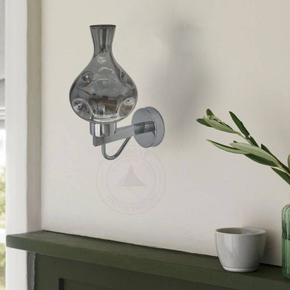 Smoked Glass Vase Wall Light – Chrome, E27 - photo 6