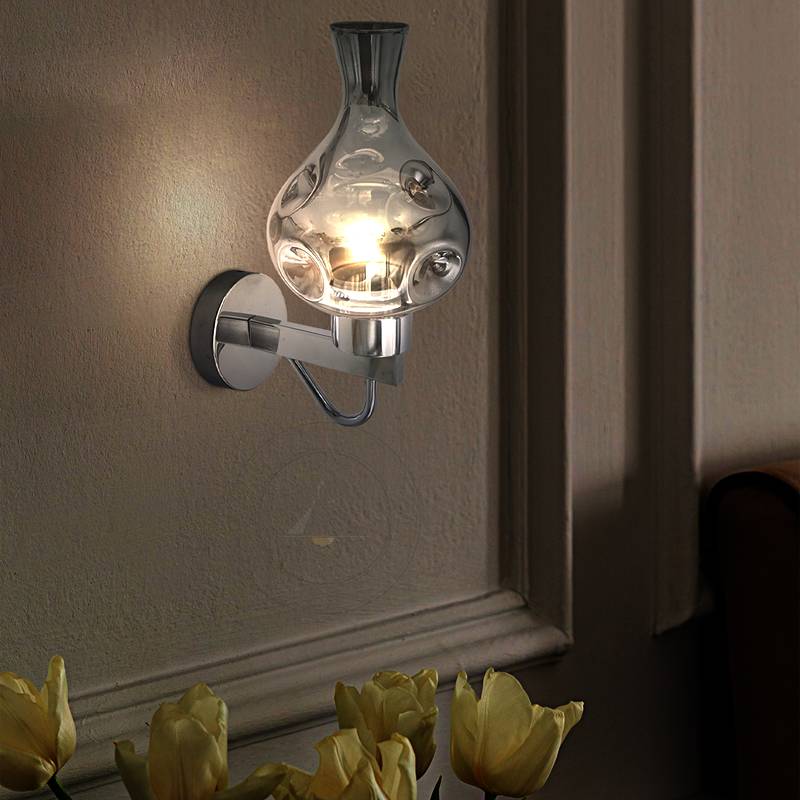 Smoked Glass Vase Wall Light – Chrome, E27
