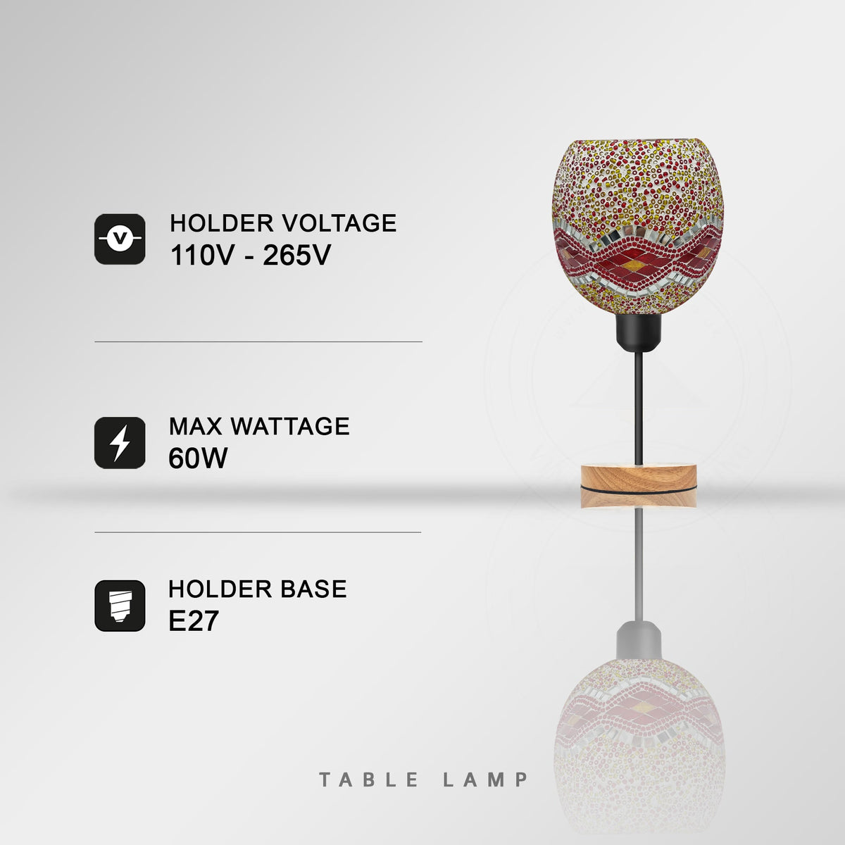 Globe Handcrafted Mosaic Table Lamp E27 Multi-coloured Glass - photo 3