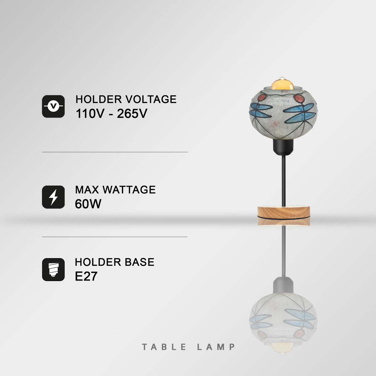 Globe Mosaic Glass Table Lamp E27 Wooden Base 2M Cord - photo 2