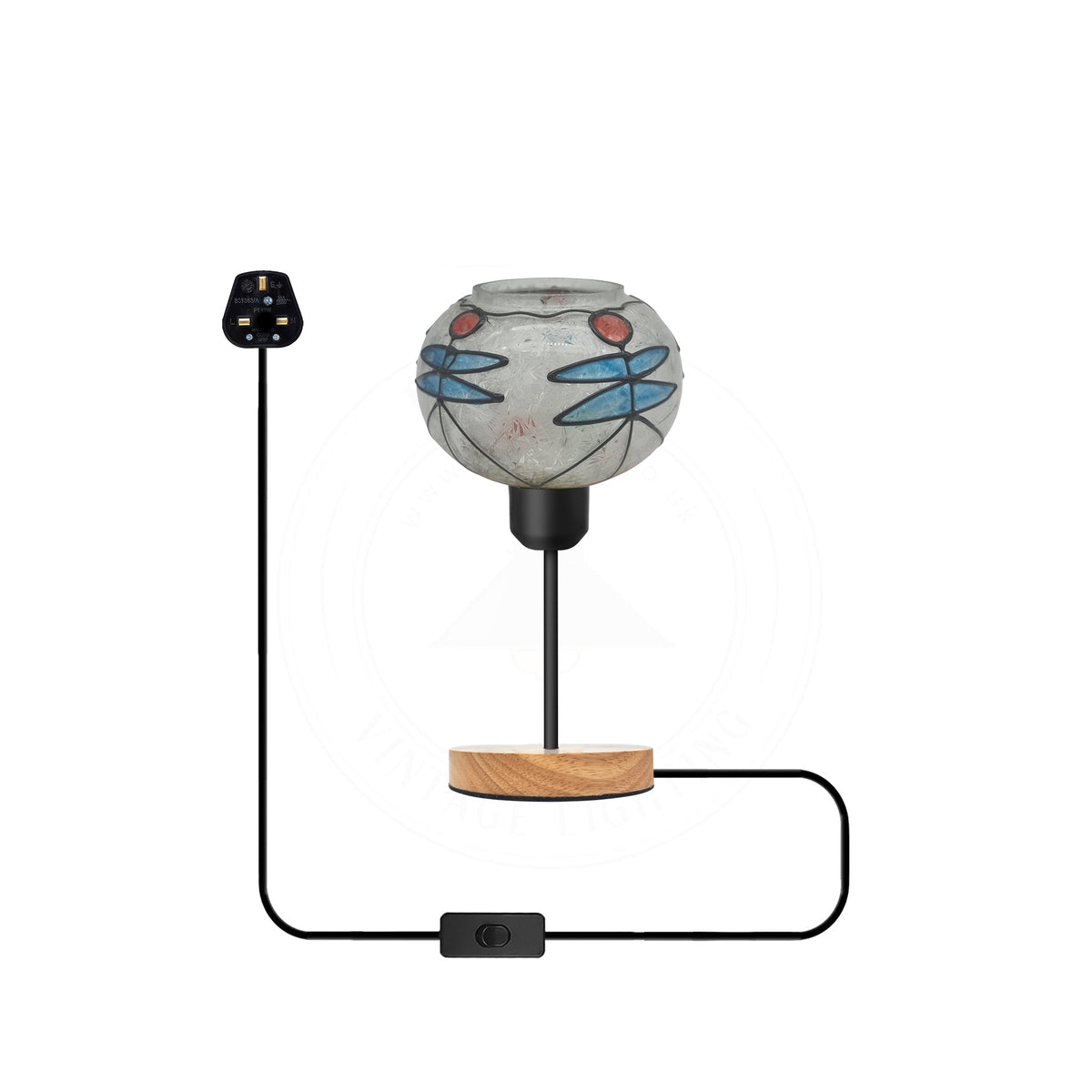 Globe Mosaic Glass Table Lamp E27 Wooden Base 2M Cord - Without Bulb