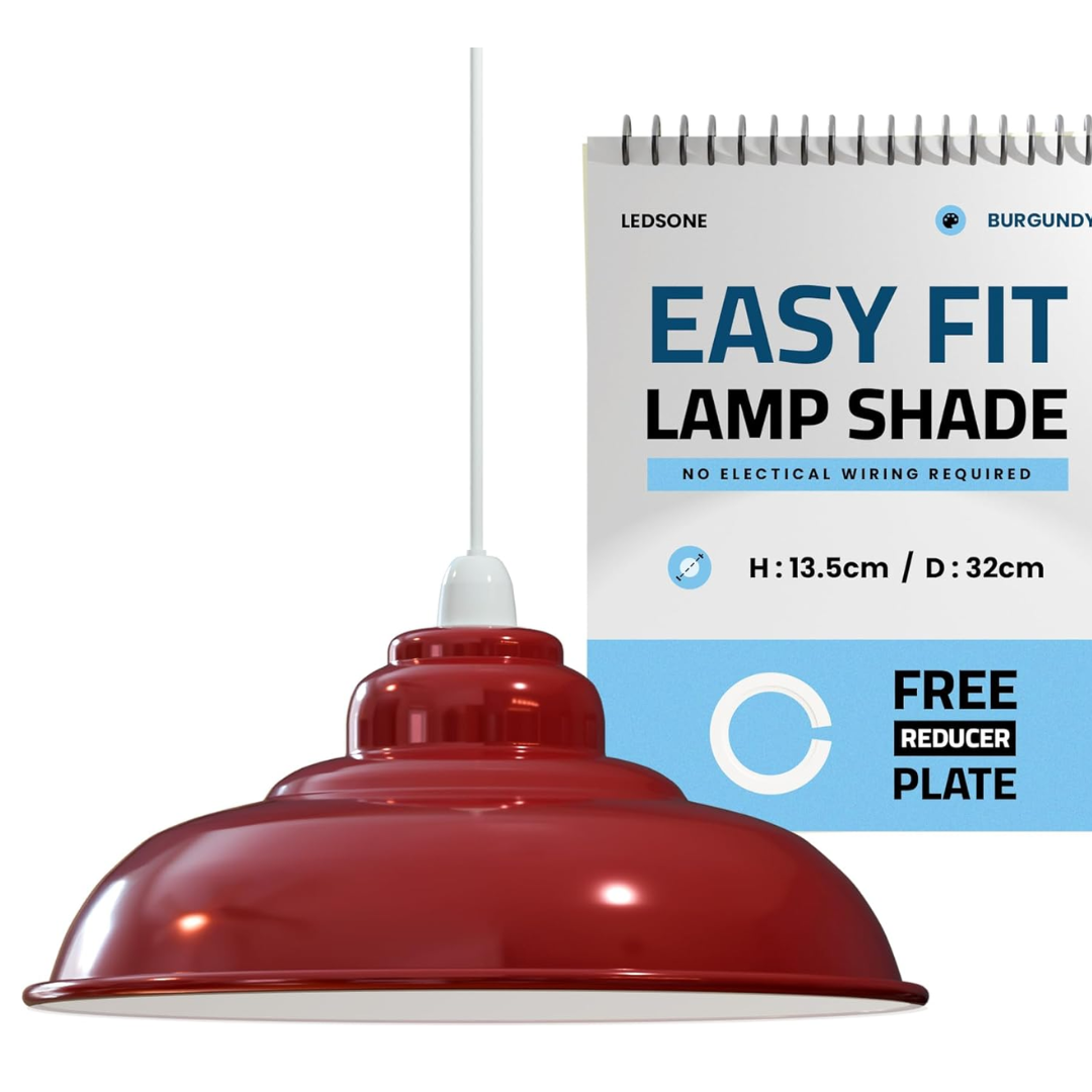 Gloss Metal Lamp Shade 32 cm – Easy Fit, 13 Colours - Burgundy, Single, 32 cm with Reducer Ring