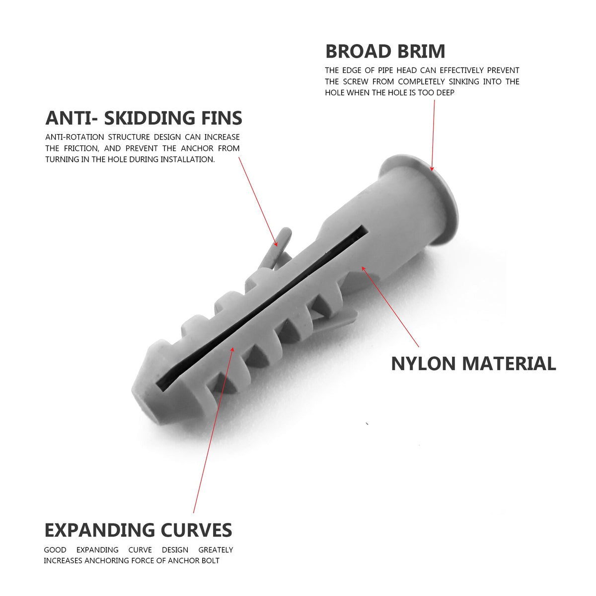 Grey Wall Plugs and Screws, 10 mm – Pack of 50 - photo 3