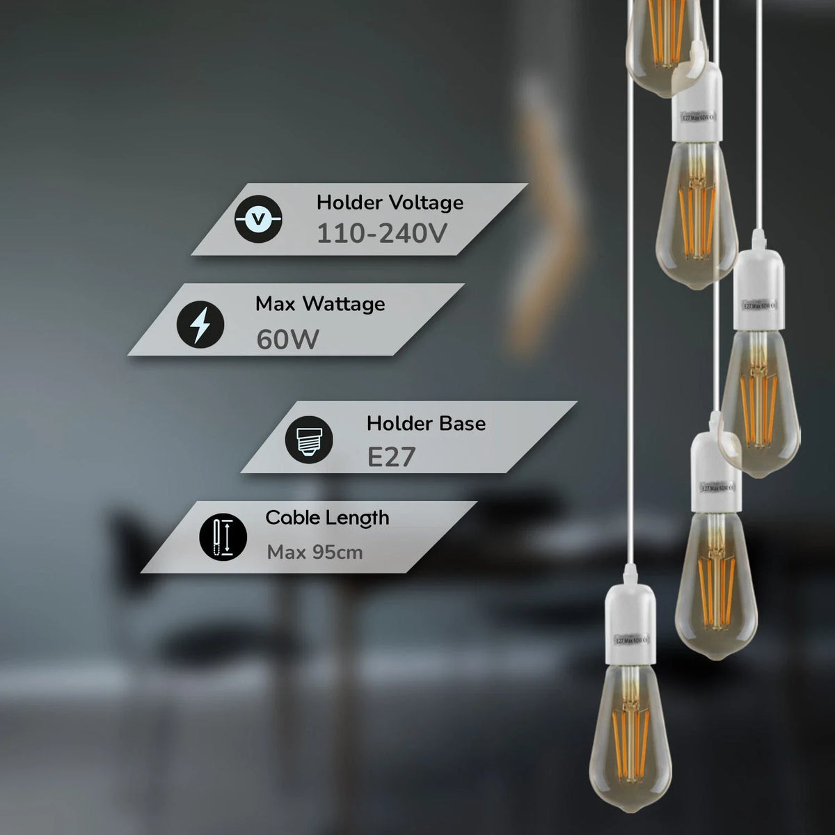 White E27 Pendant Light Set – Adjustable Cable, 100 or 120 mm Rose - photo 2