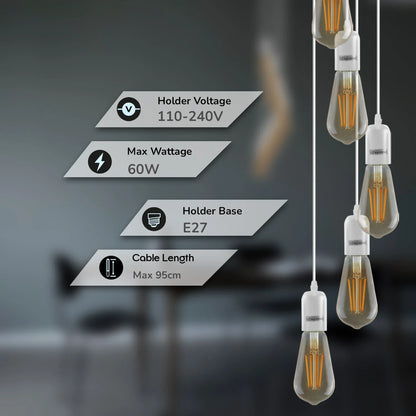 9 Light Cluster Pendant – White, 12 cm Rose, E27, Staggered - photo 2