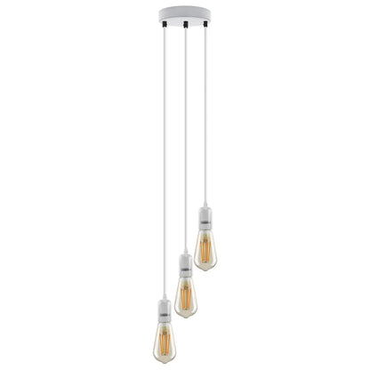 3 Light Cluster Pendant – White, 12 cm Rose, E27, Staggered - White, No Shade, ST64 Bulb