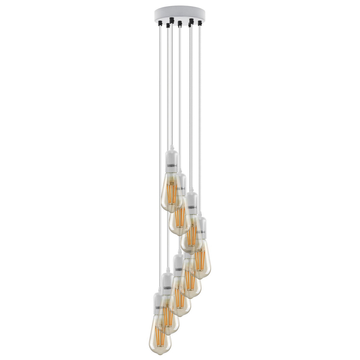 8 Light Cluster Pendant – White, 12 cm Rose, E27, Staggered - White, No Shade, ST64 Bulb