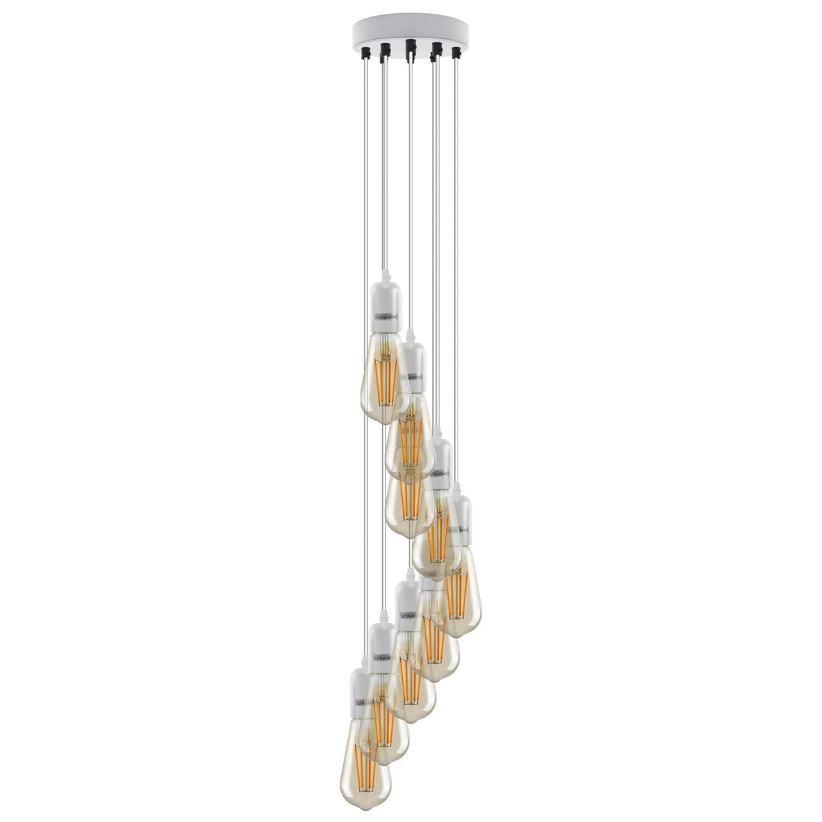 9 Light Cluster Pendant – White, 12 cm Rose, E27, Staggered - White, No Shade, ST64 Bulb