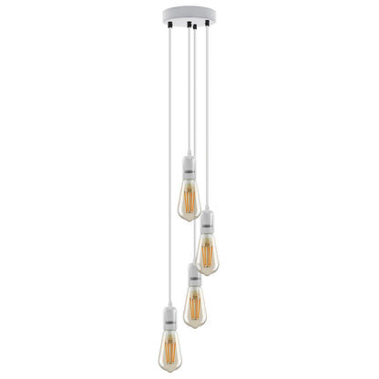 4 Light Cluster Pendant – White, 12 cm Rose, E27, Staggered - White, No Shade, ST64 Bulb