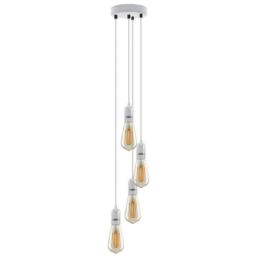 4 Light Cluster Pendant – White, 12 cm Rose, E27, Staggered - White, No Shade, ST64 Bulb