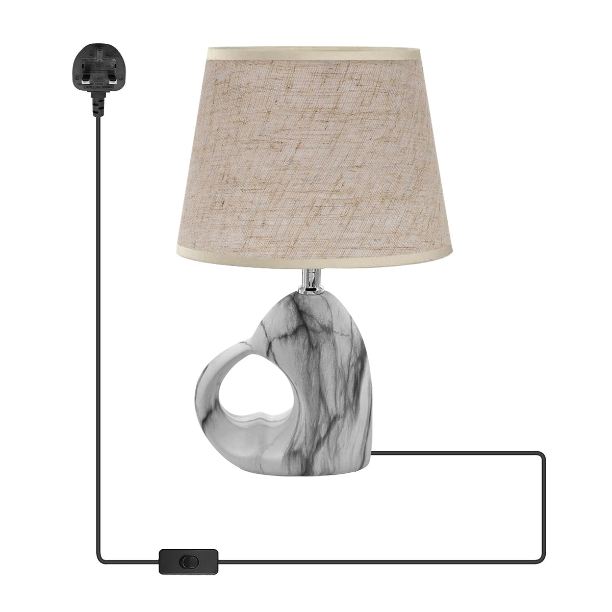 Heart Ceramic Base Table Lamp with Fabric Shade - Cream, Without Bulb