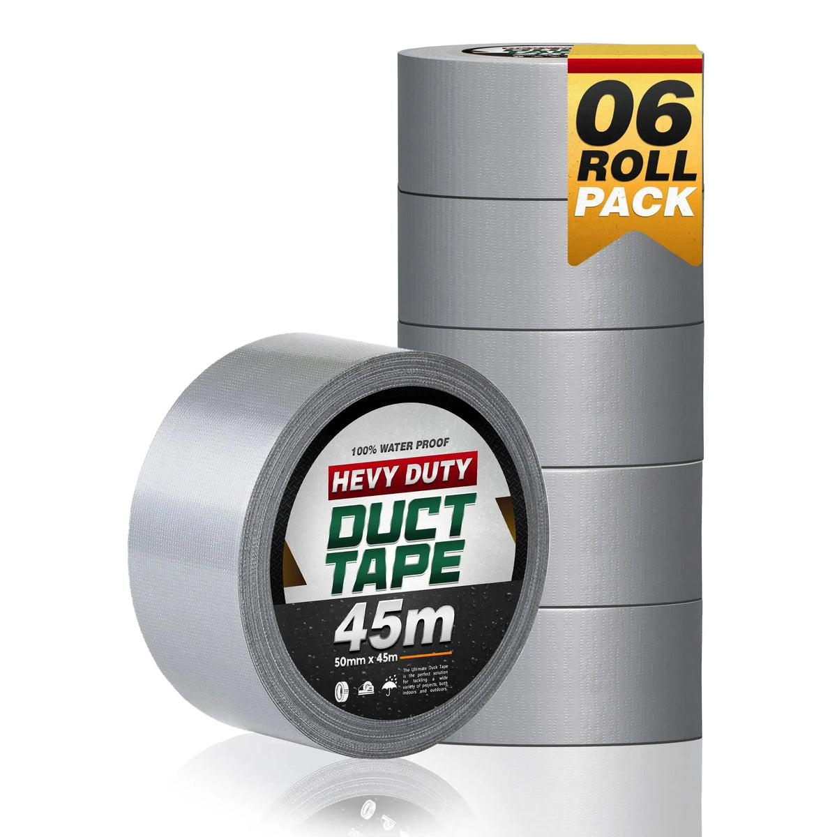 Heavy Duty Cloth Duct Tape 5cm x 50m Silver Strong Adhesive for Sealing - Pack of 6