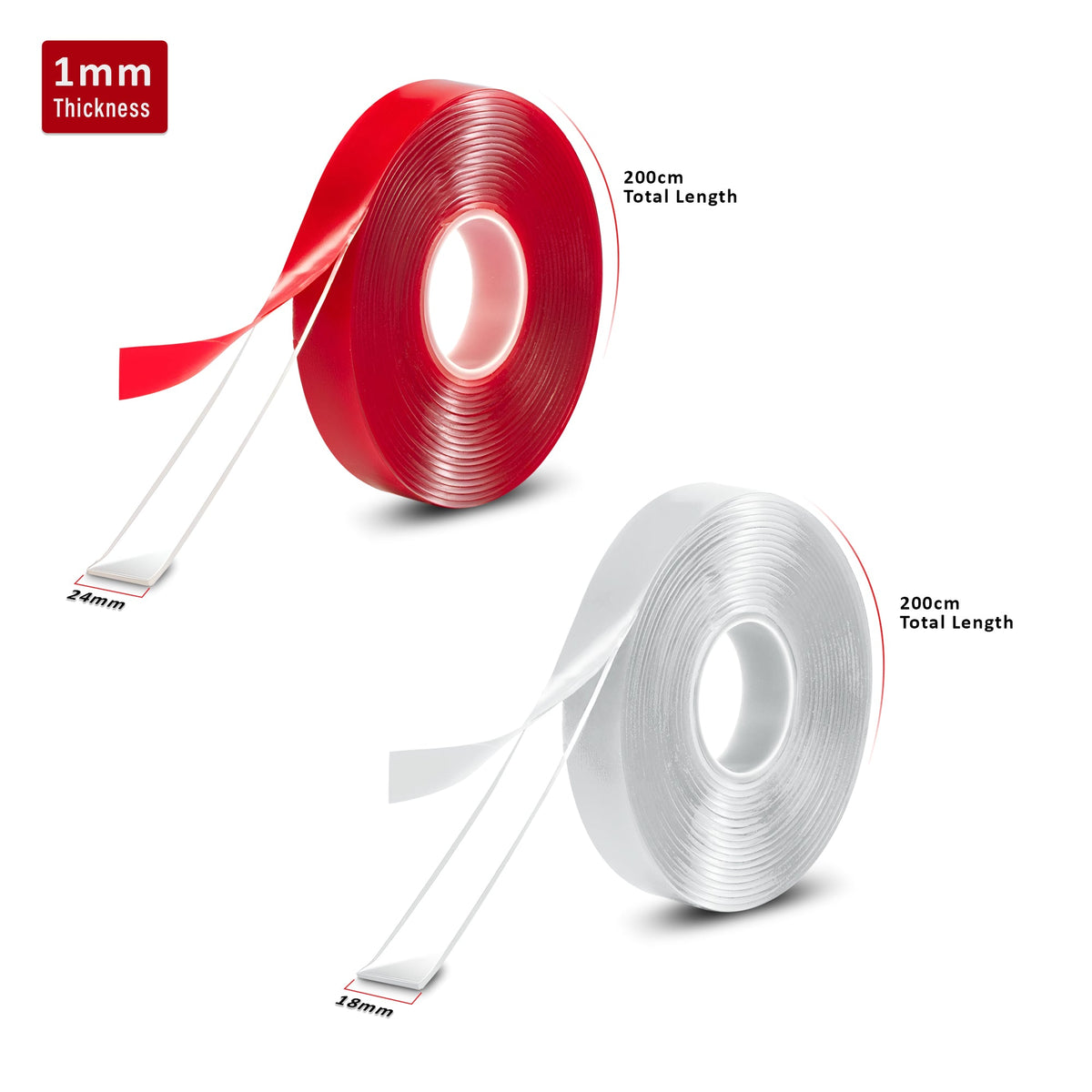 Nano Double-Sided Mounting Tape, 2 Rolls – Clear, 1 mm, 18 or 24 mm x 2 m - photo 2